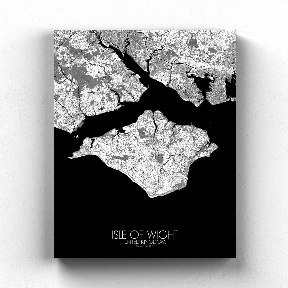Mapospheres Isle of Wight Black and White full page design canvas city map