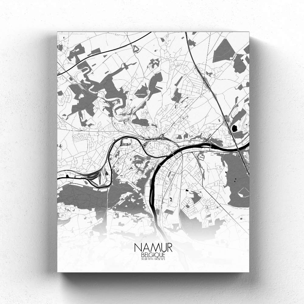 Mapospheres Namur Black and White full page design canvas city map