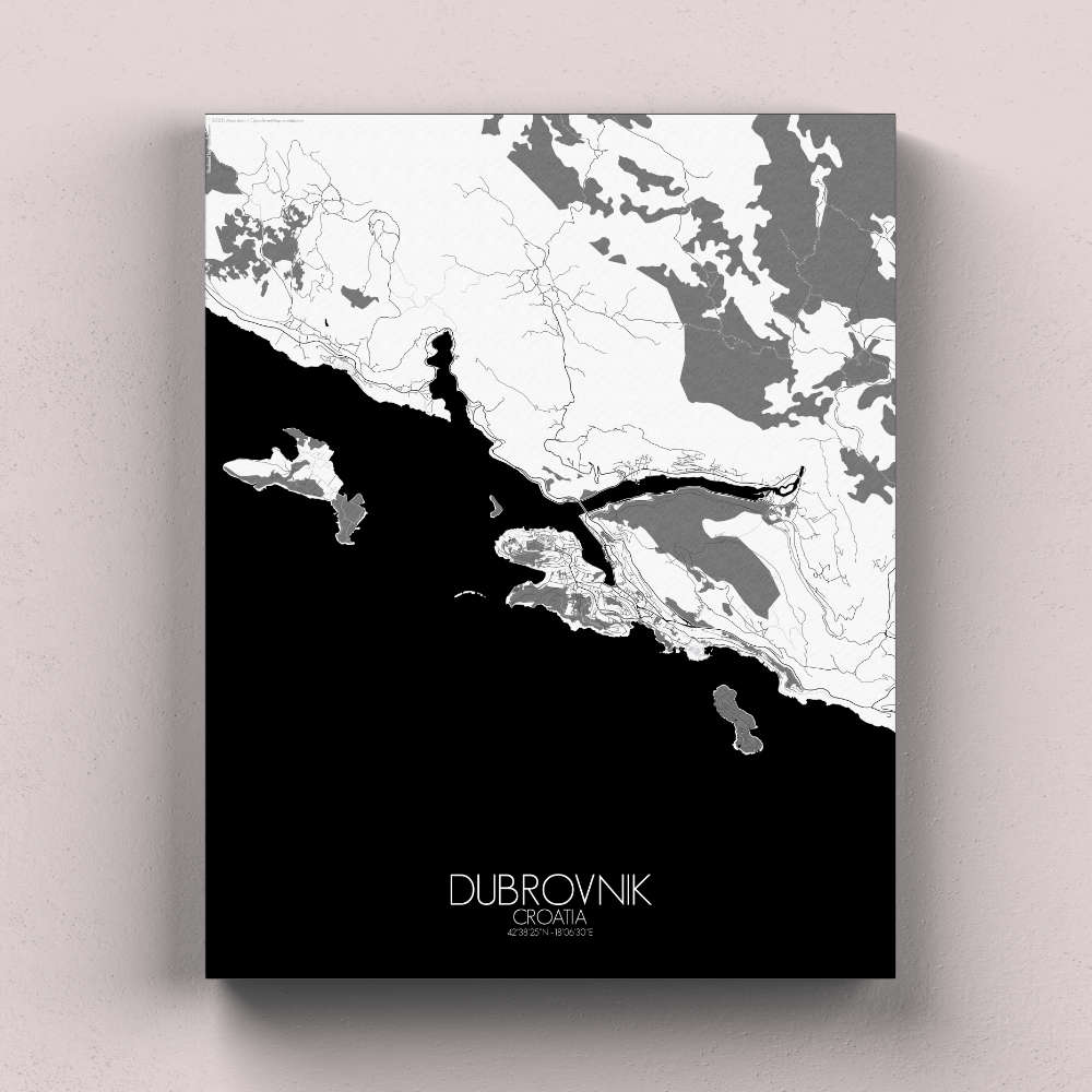 Mapospheres Dubrovnik Black and White full page design canvas city map