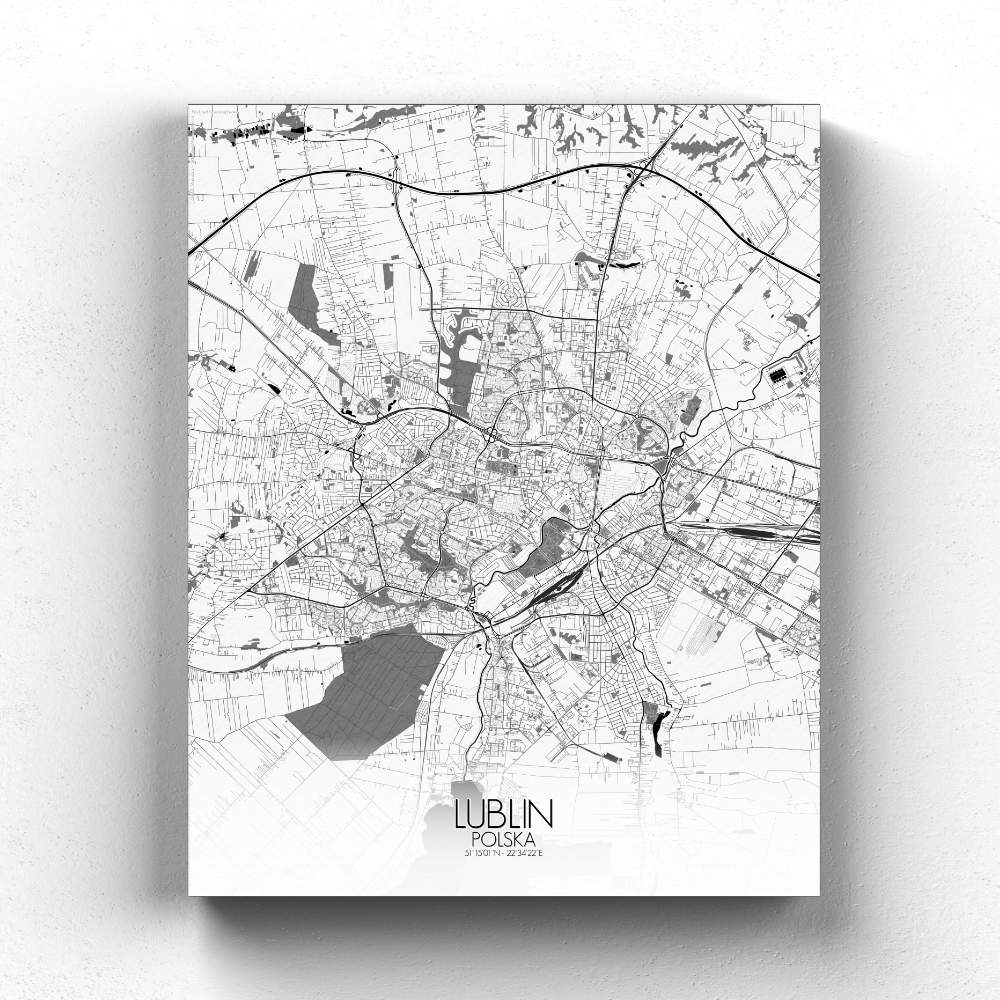 Mapospheres Lublin Black and White full page design canvas city map