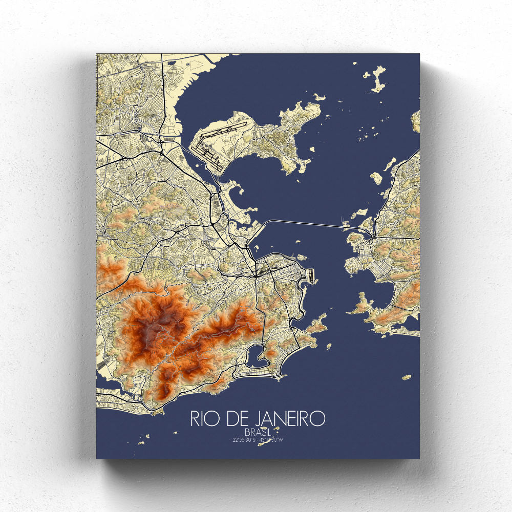 Mapospheres Rio de Janeiro Elevation map full page design canvas city map