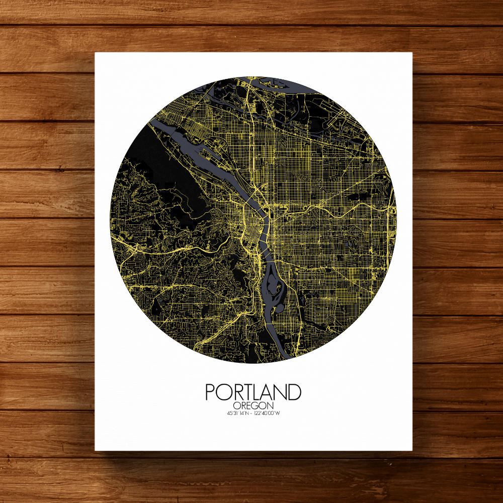 Mapospheres Portland Night round shape design canvas city map
