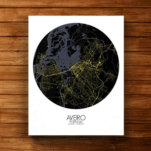 Mapospheres Aveiro Night canvas city map
