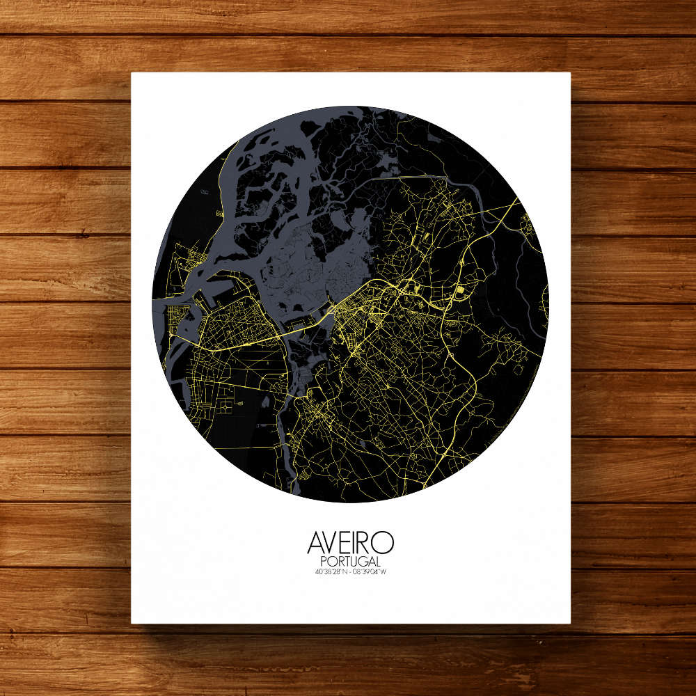 Mapospheres Aveiro Night canvas city map