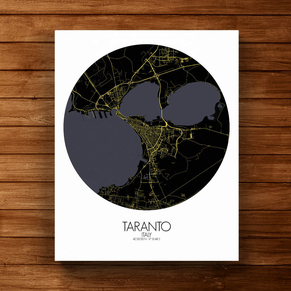 Mapospheres Taranto Night round shape design canvas city map