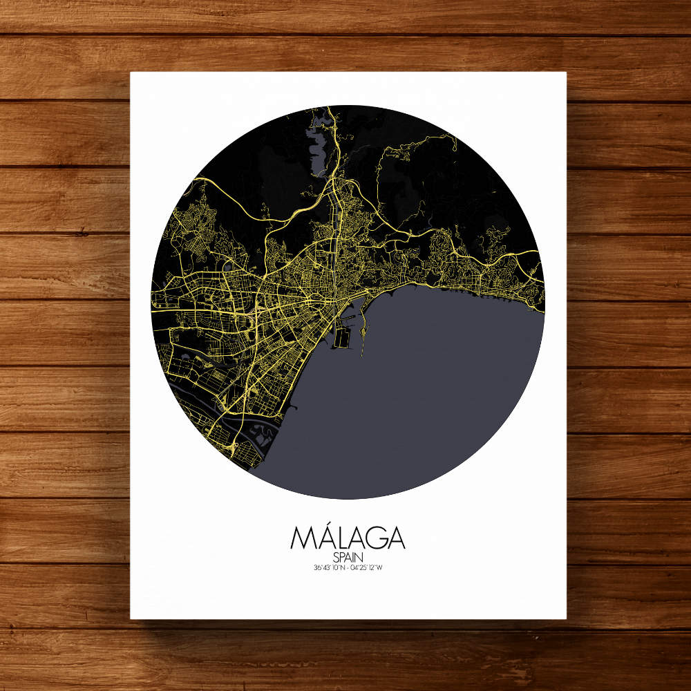 Mapospheres Malaga Black and White full page design canvas city map