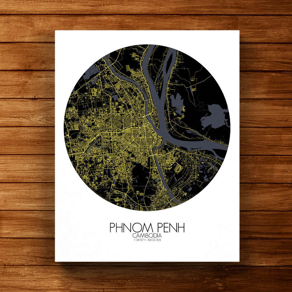 Mapospheres Phnom Penh Night round shape design canvas city map