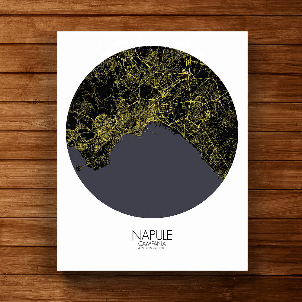 Mapospheres Naples Night round shape design canvas city map