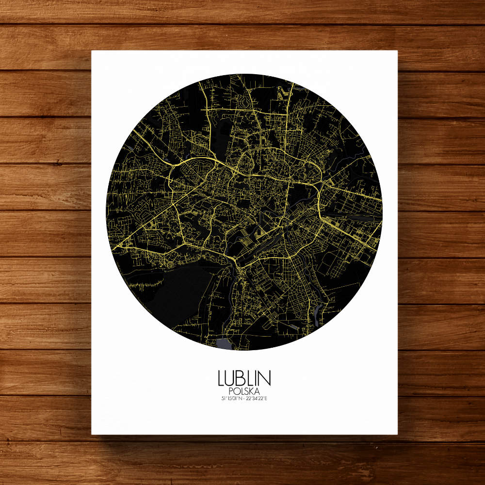 Mapospheres Lublin Night round shape design canvas city map