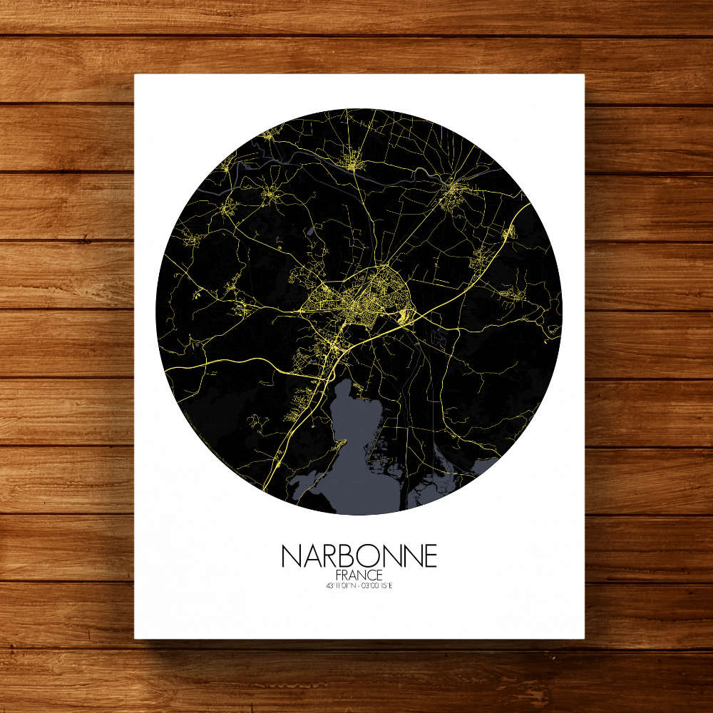 Mapospheres Narbonne Night round shape design canvas city map