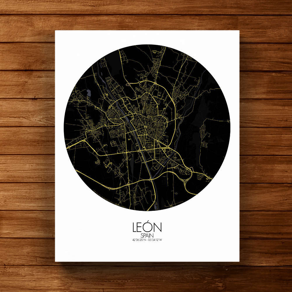 Mapospheres Leon Black and White full page design canvas city map