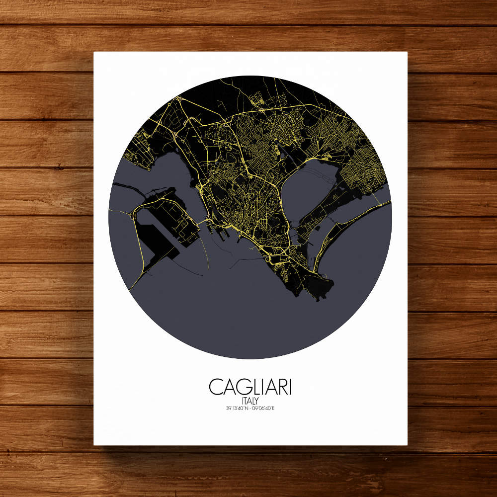 Mapospheres Cagliari Night round shape design canvas city map