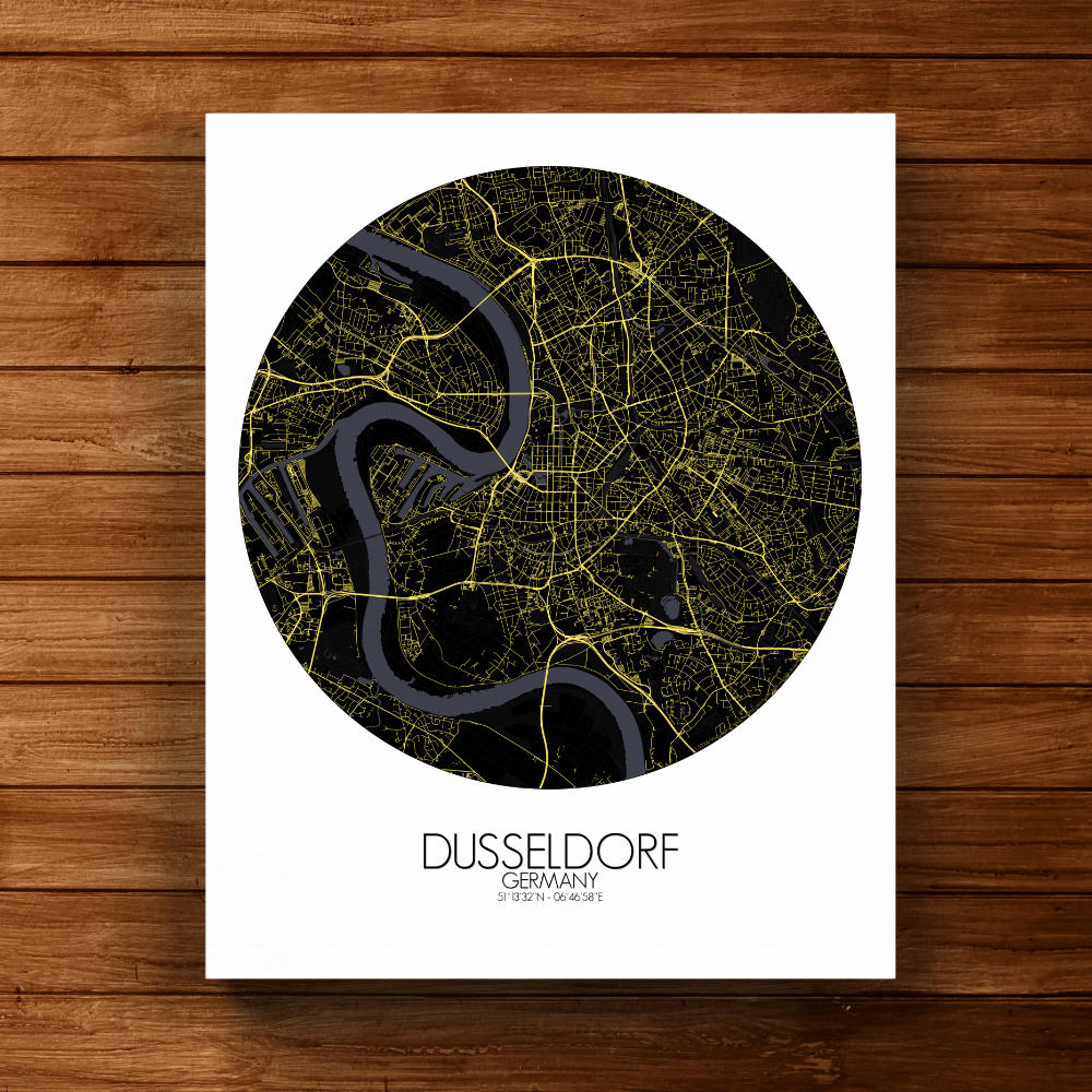 Mapospheres Dusseldorf Night round shape design canvas city map