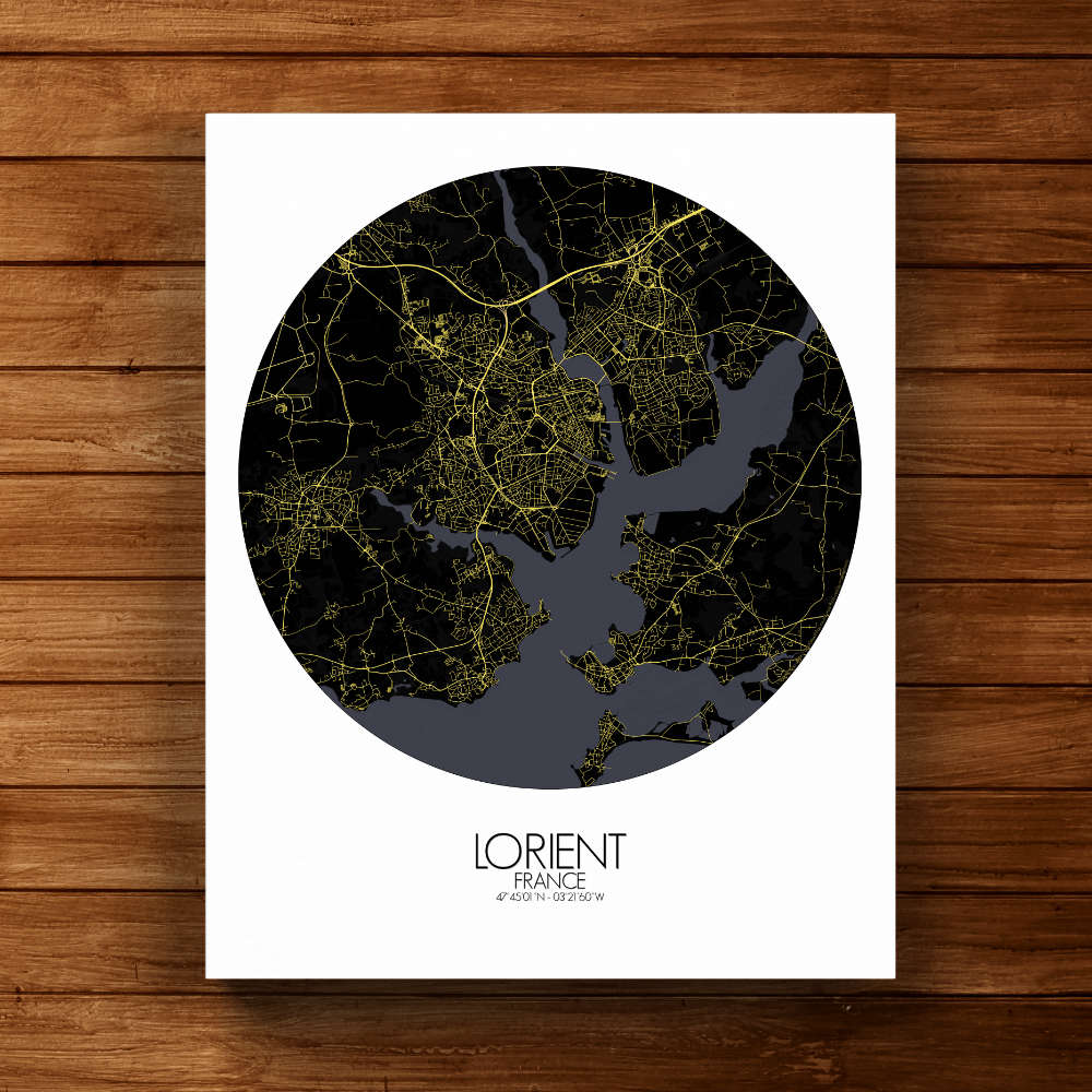 Mapospheres Lorient Night round shape design canvas city map