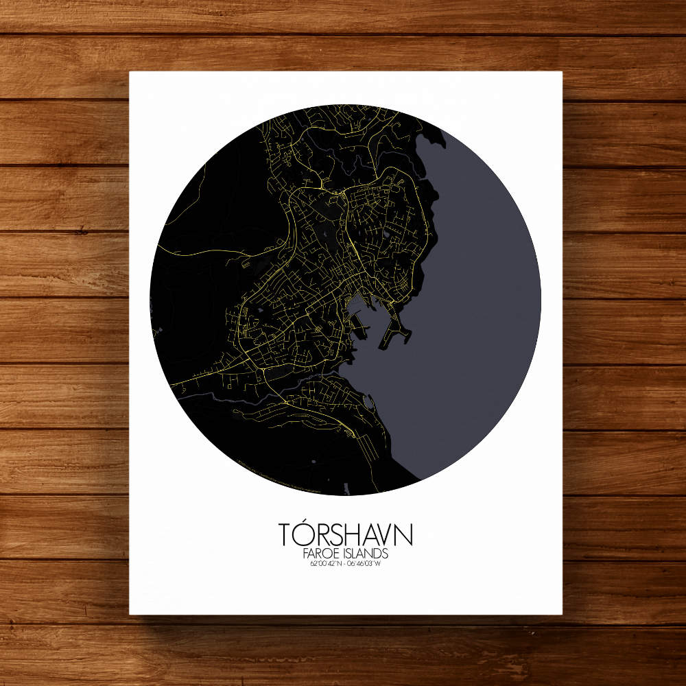 Mapospheres Torshavn Night round shape design canvas city map