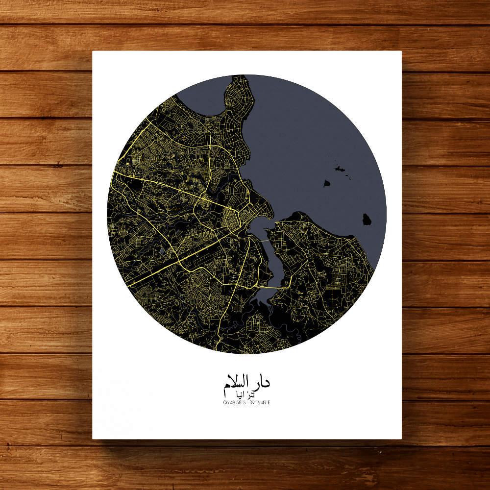 Mapospheres Dar es Salaam Night round shape design canvas city map