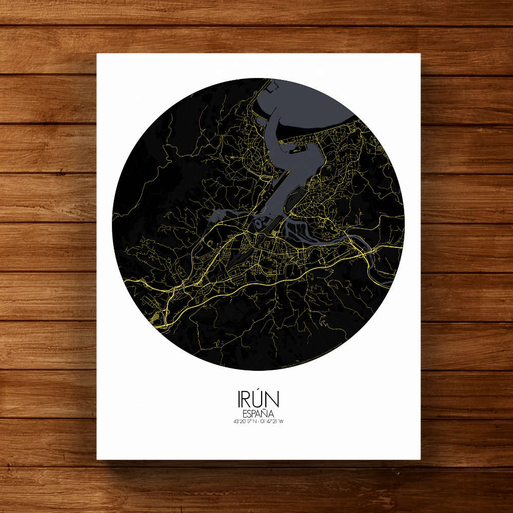 Mapospheres Irun Night round shape design canvas city map