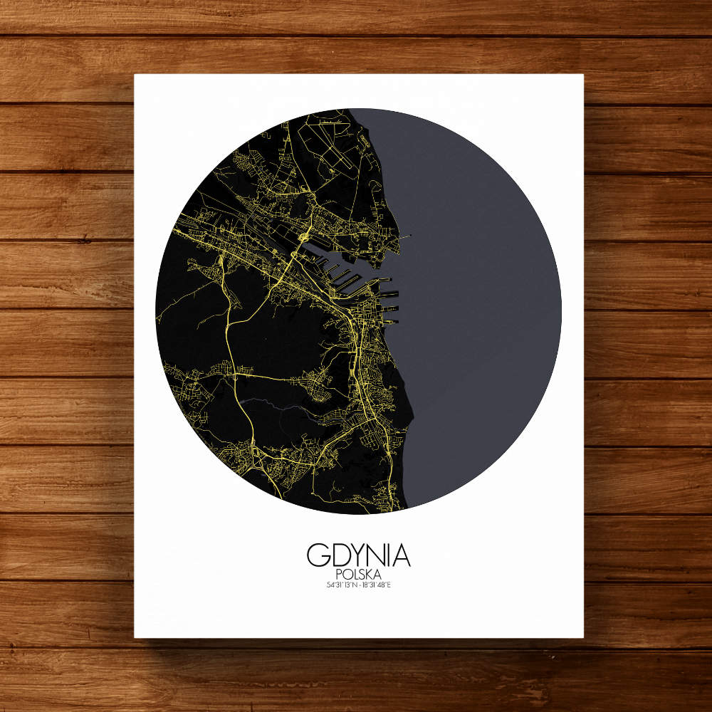 Mapospheres Gdynia Night round shape design canvas city map