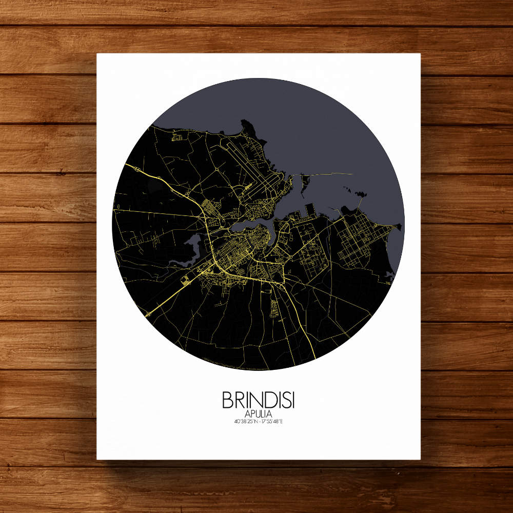 Mapospheres Brindisi Night round shape design canvas city map