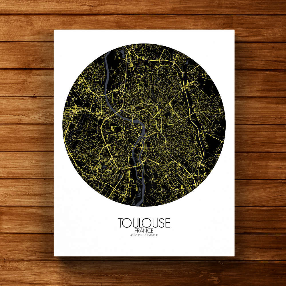 Mapospheres Toulouse Night round shape design canvas city map