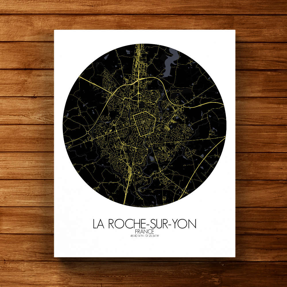 Mapospheres La Roche sur Yon Night round shape design canvas city map