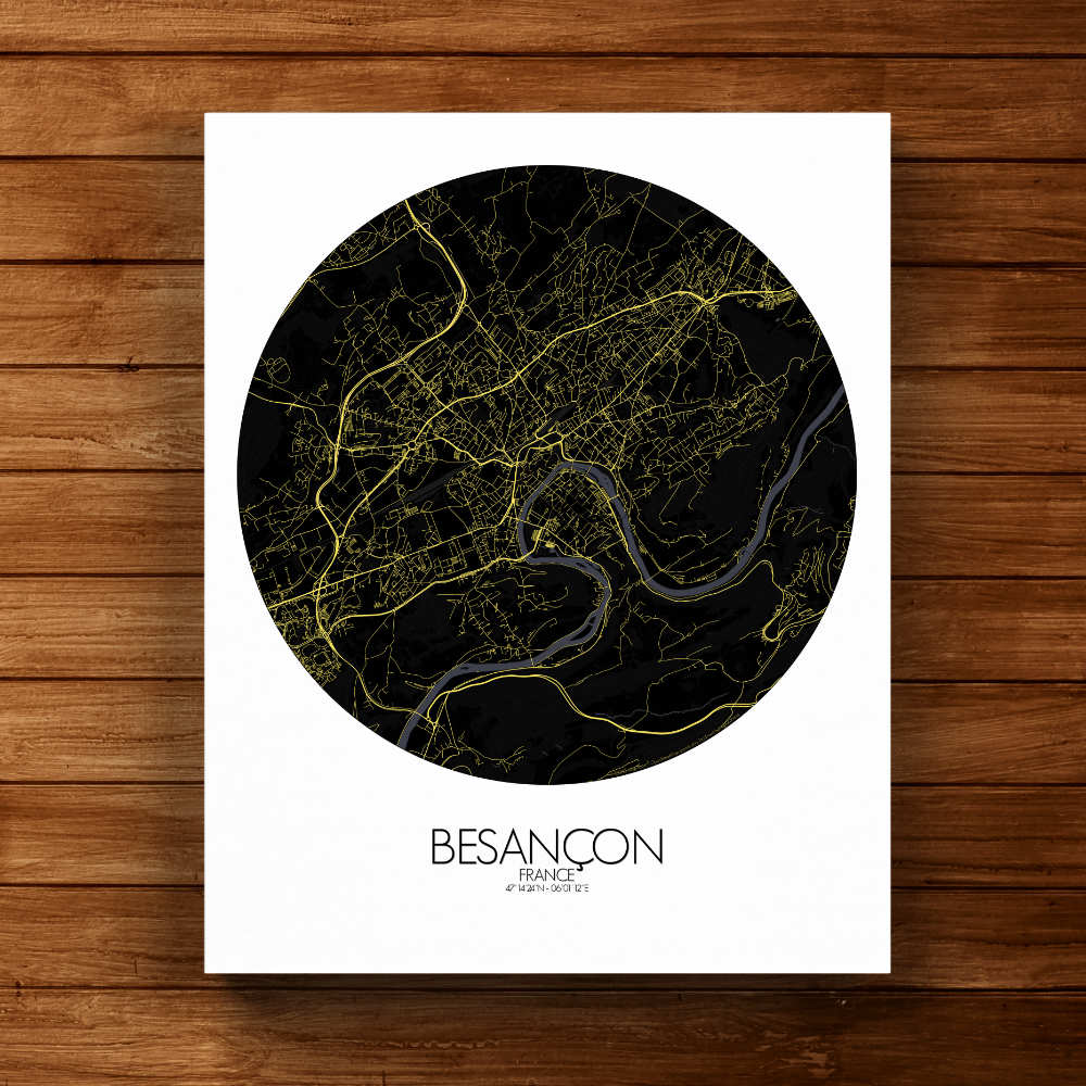 Mapospheres Besancon Night round shape design canvas city map