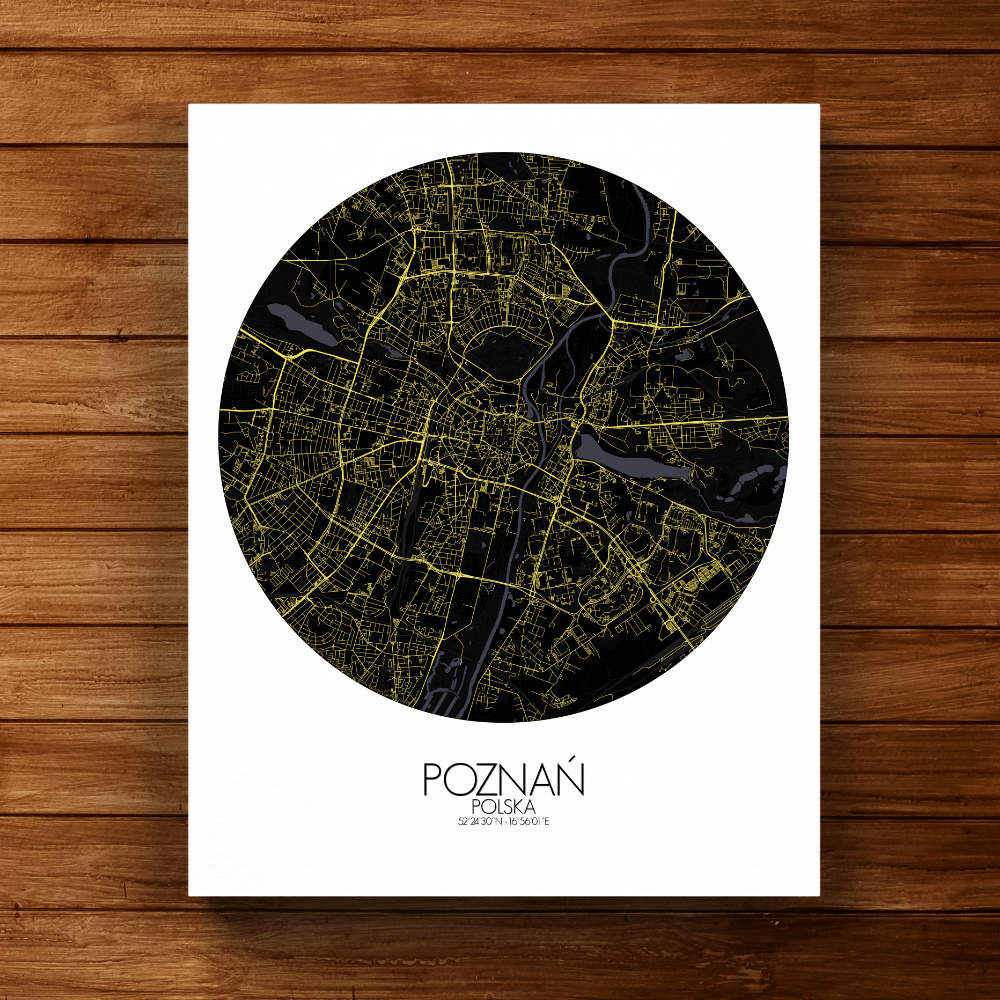 Mapospheres Poznan Night round shape design canvas city map