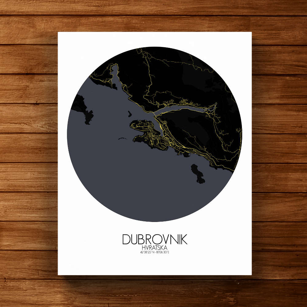 Mapospheres Dubrovnik Night round shape design canvas city map