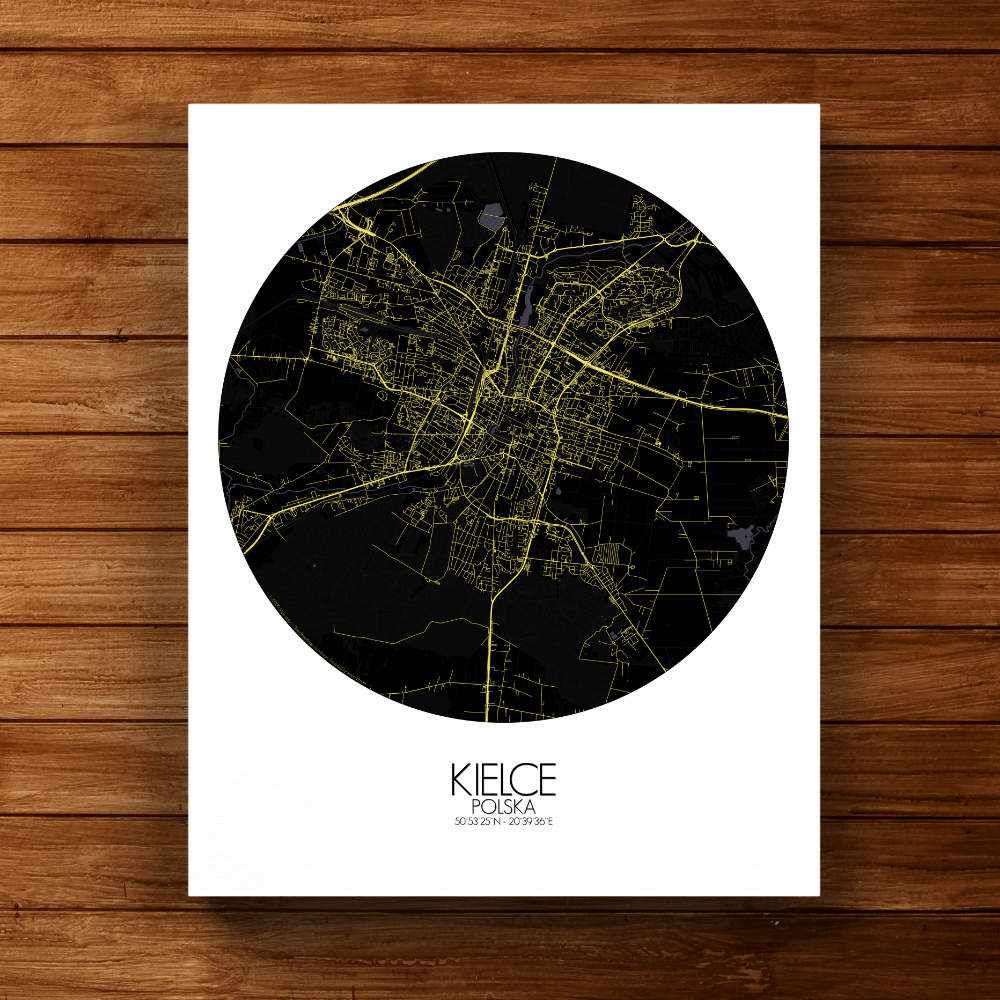 Mapospheres Kielce Night round shape design canvas city map