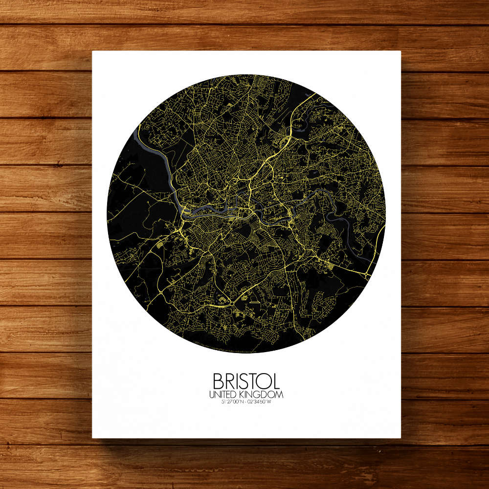 Mapospheres Bristol Night round shape design canvas city map