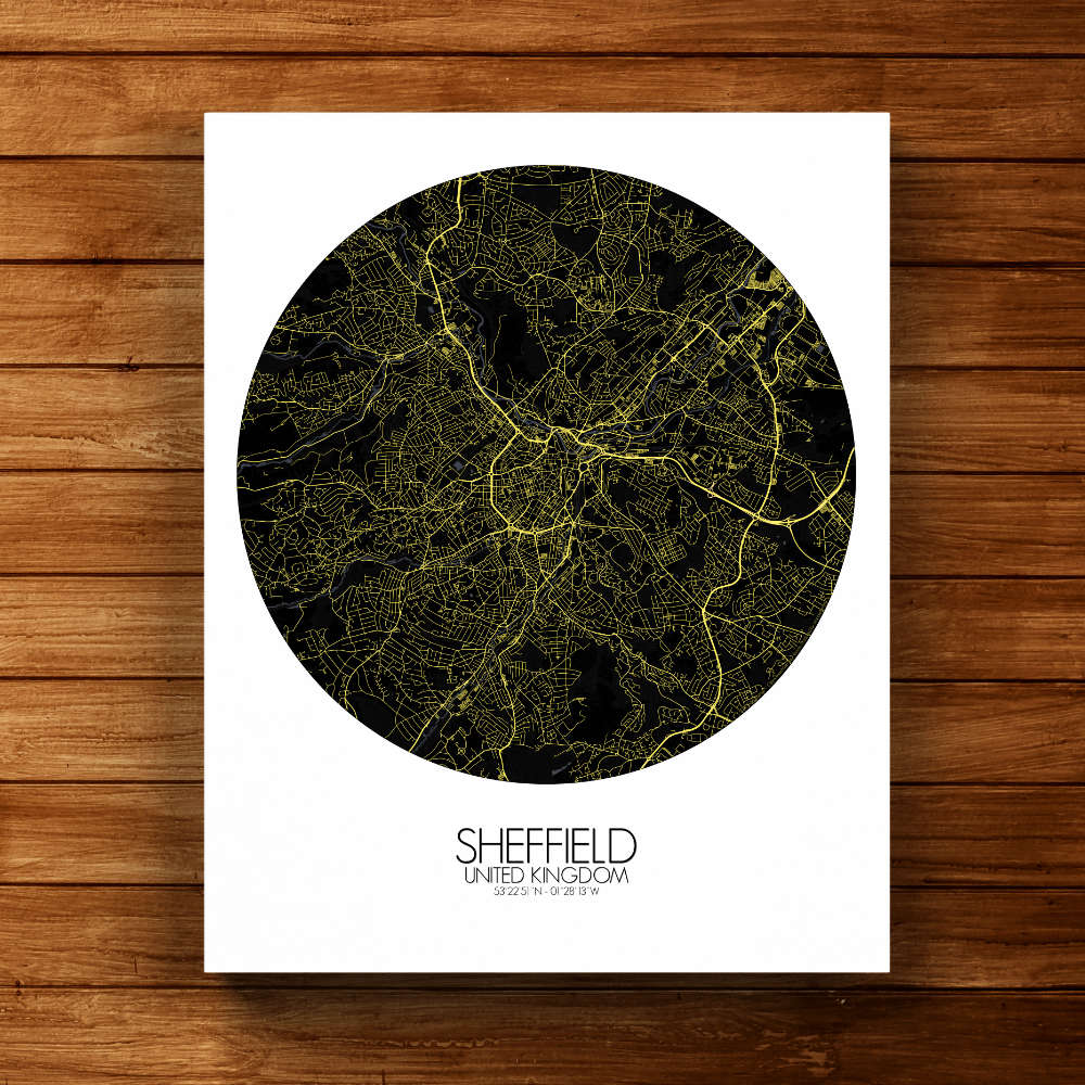 Mapospheres Sheffield Night round shape design canvas city map