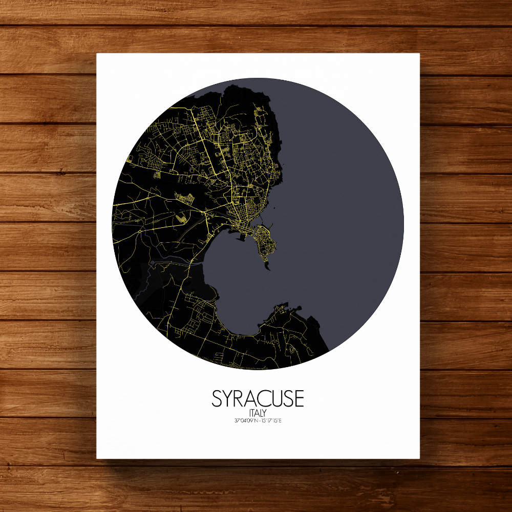 Mapospheres Syracuse Night round shape design canvas city map