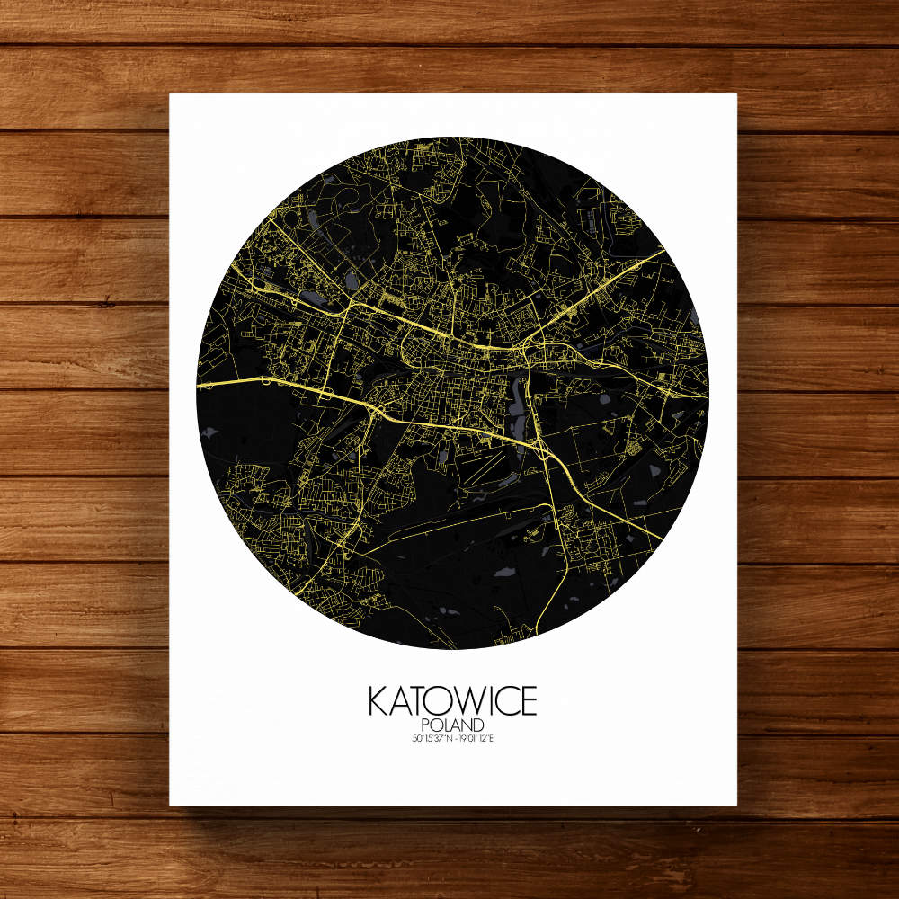 Mapospheres Katowice Night round shape design canvas city map