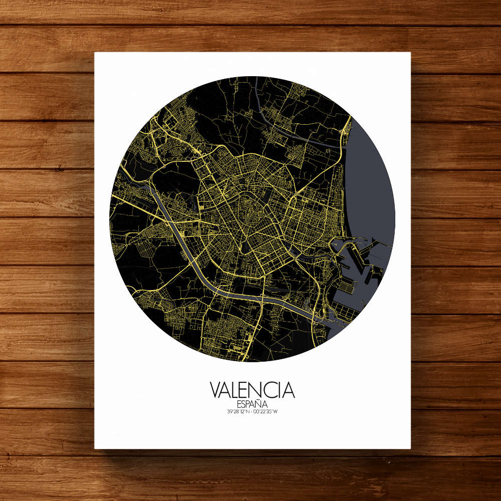 Mapospheres Valencia Black and White full page design canvas city map