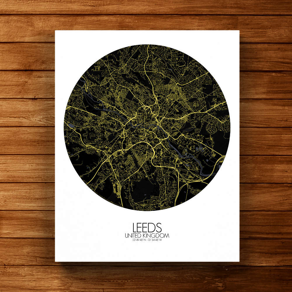 Mapospheres Leeds Night round shape design canvas city map