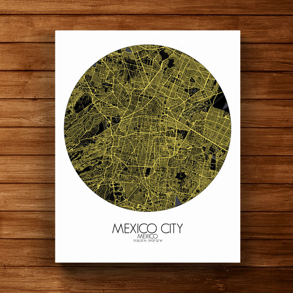 Mapospheres Mexico City Night round shape design canvas city map
