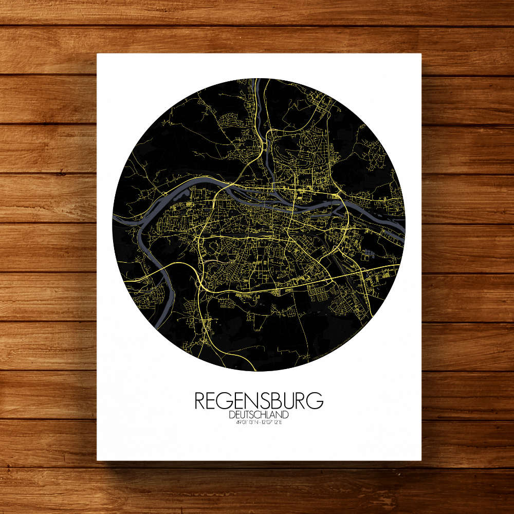 Mapospheres Regensburg Night round shape design canvas city map