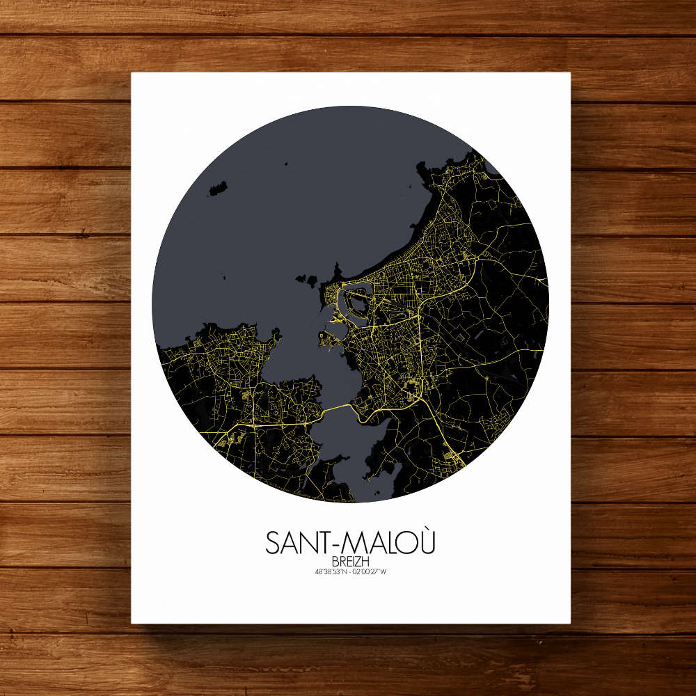 Mapospheres Saint Malo Night round shape design canvas city map