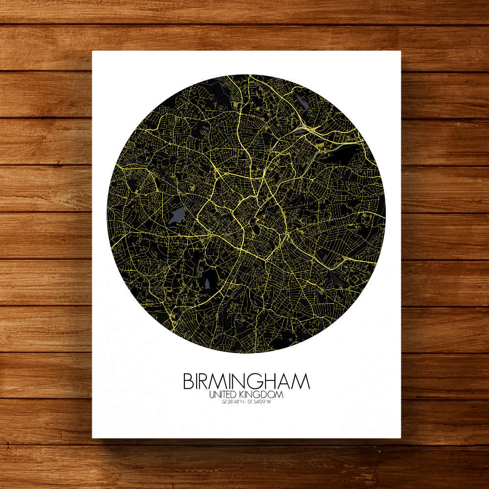 Mapospheres Birmingham Night round shape design canvas city map