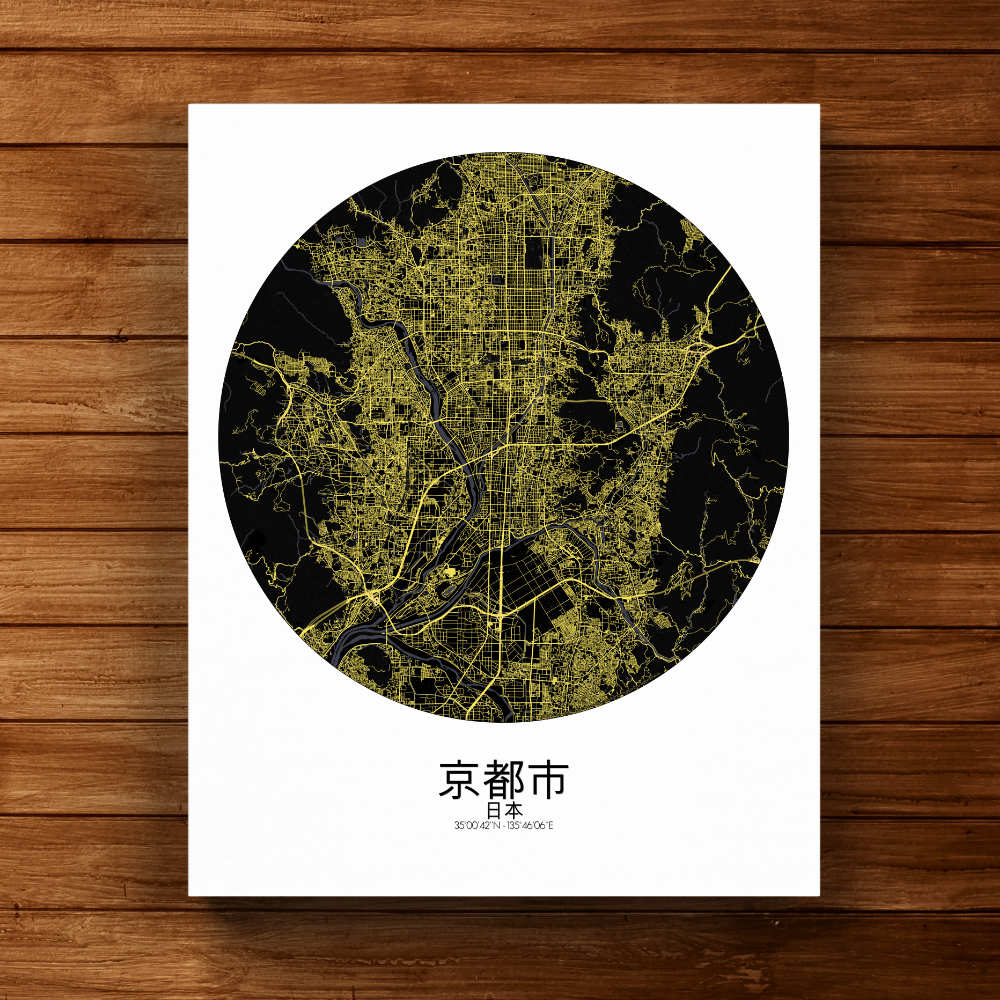 Mapospheres Kyoto Night round shape design canvas city map