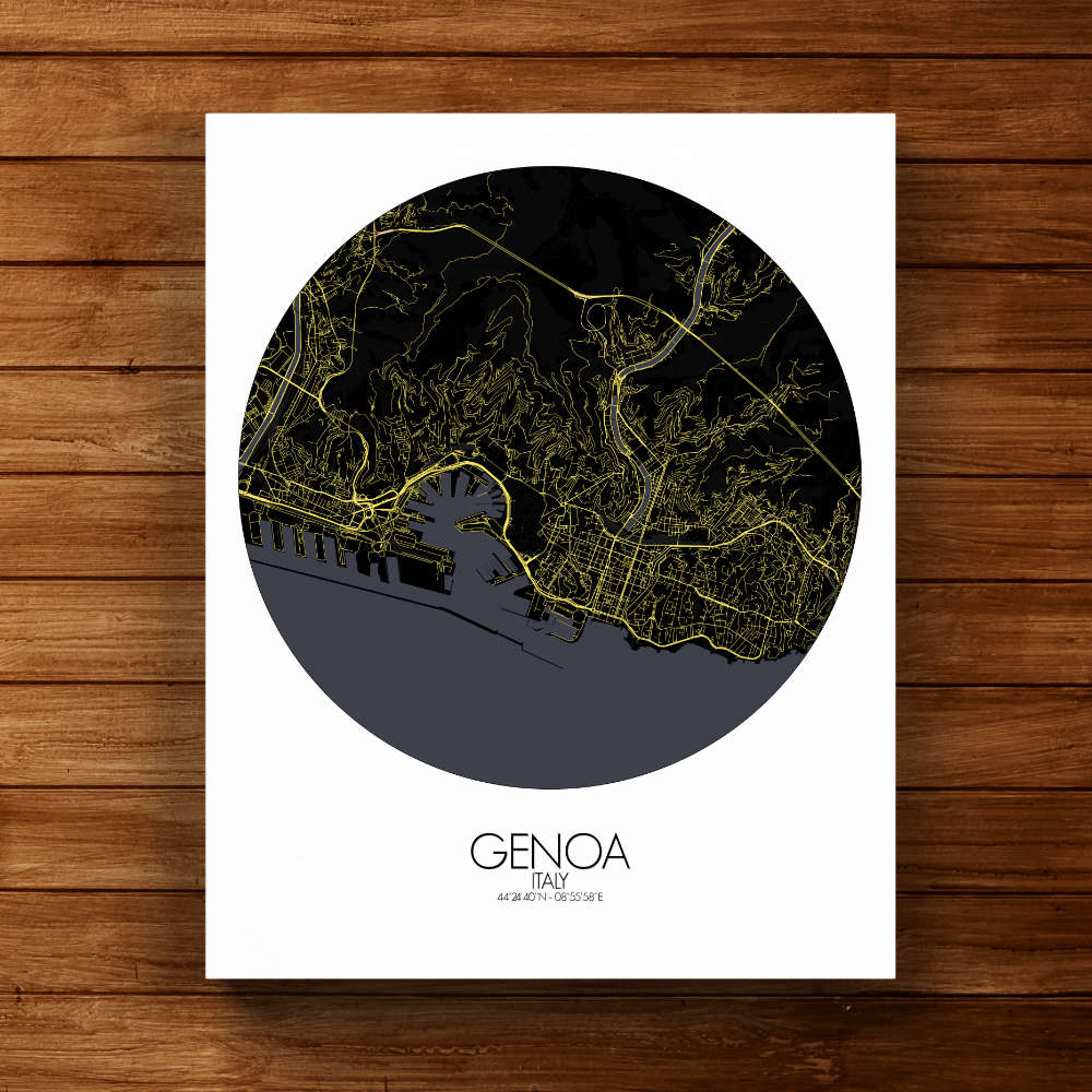 Mapospheres Genoa Night round shape design canvas city map