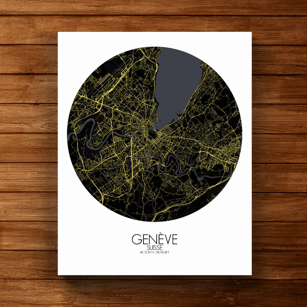 Mapospheres Geneva Night round shape design canvas city map