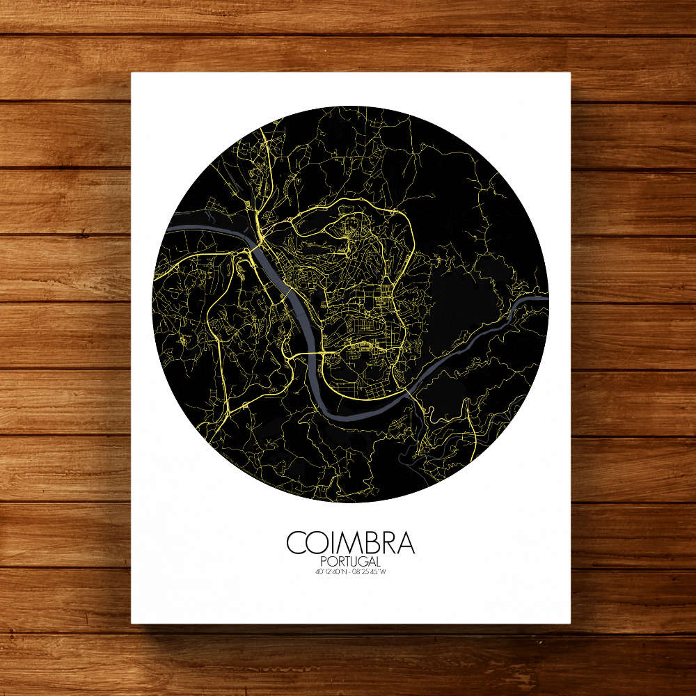 Mapospheres Coimbra Night round shape design canvas city map