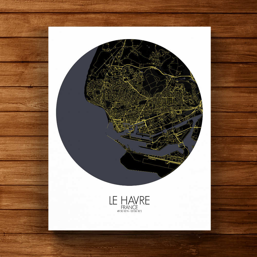 Mapospheres Le Havre Night round shape design canvas city map