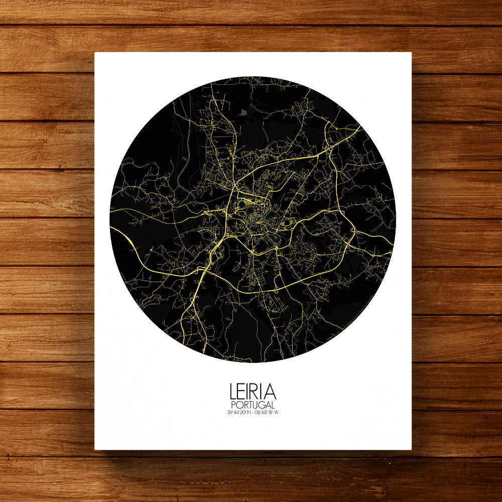 Mapospheres Leiria Night round shape design canvas city map