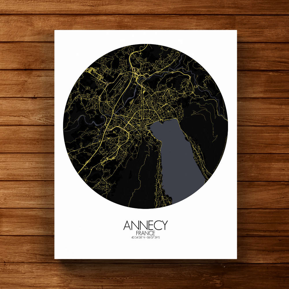 Mapospheres Annecy Night round shape design canvas city map