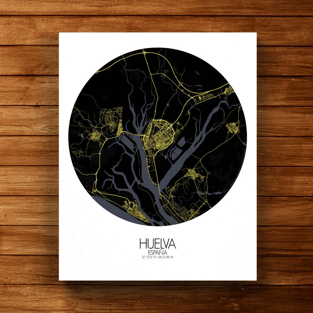 Mapospheres Huelva Night round shape design canvas city map