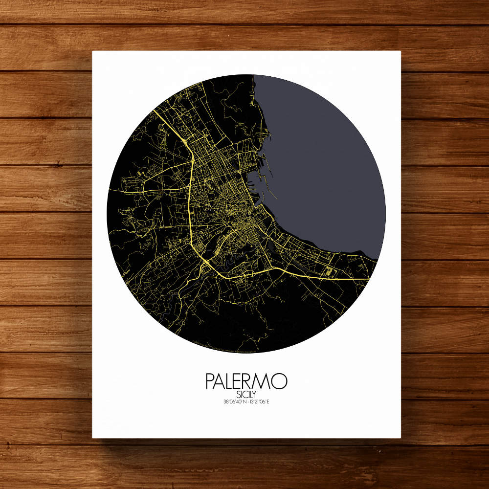 Mapospheres Palermo Night round shape design canvas city map