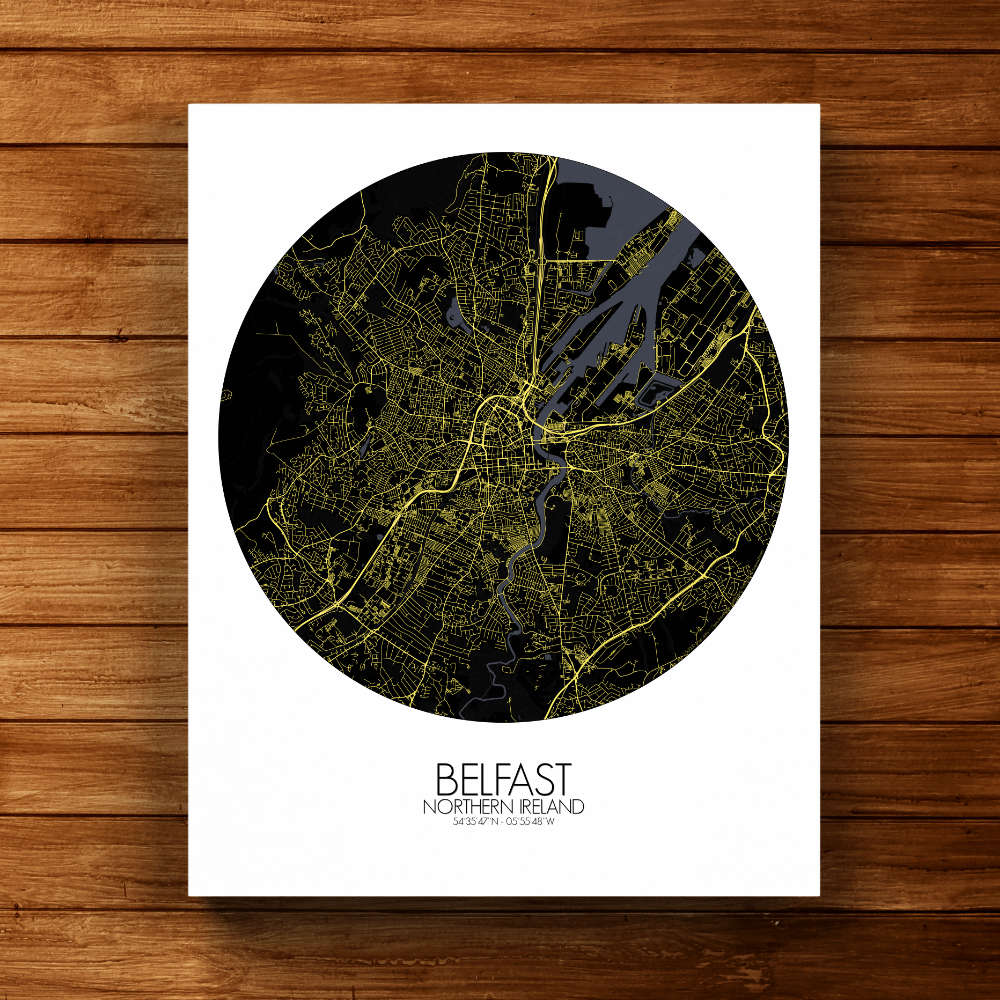 Mapospheres Belfast Night round shape design canvas city map
