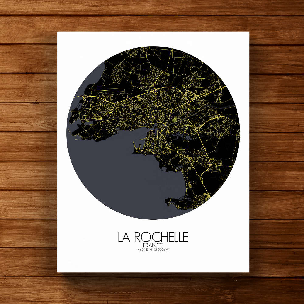 Mapospheres La Rochelle Night round shape design canvas city map